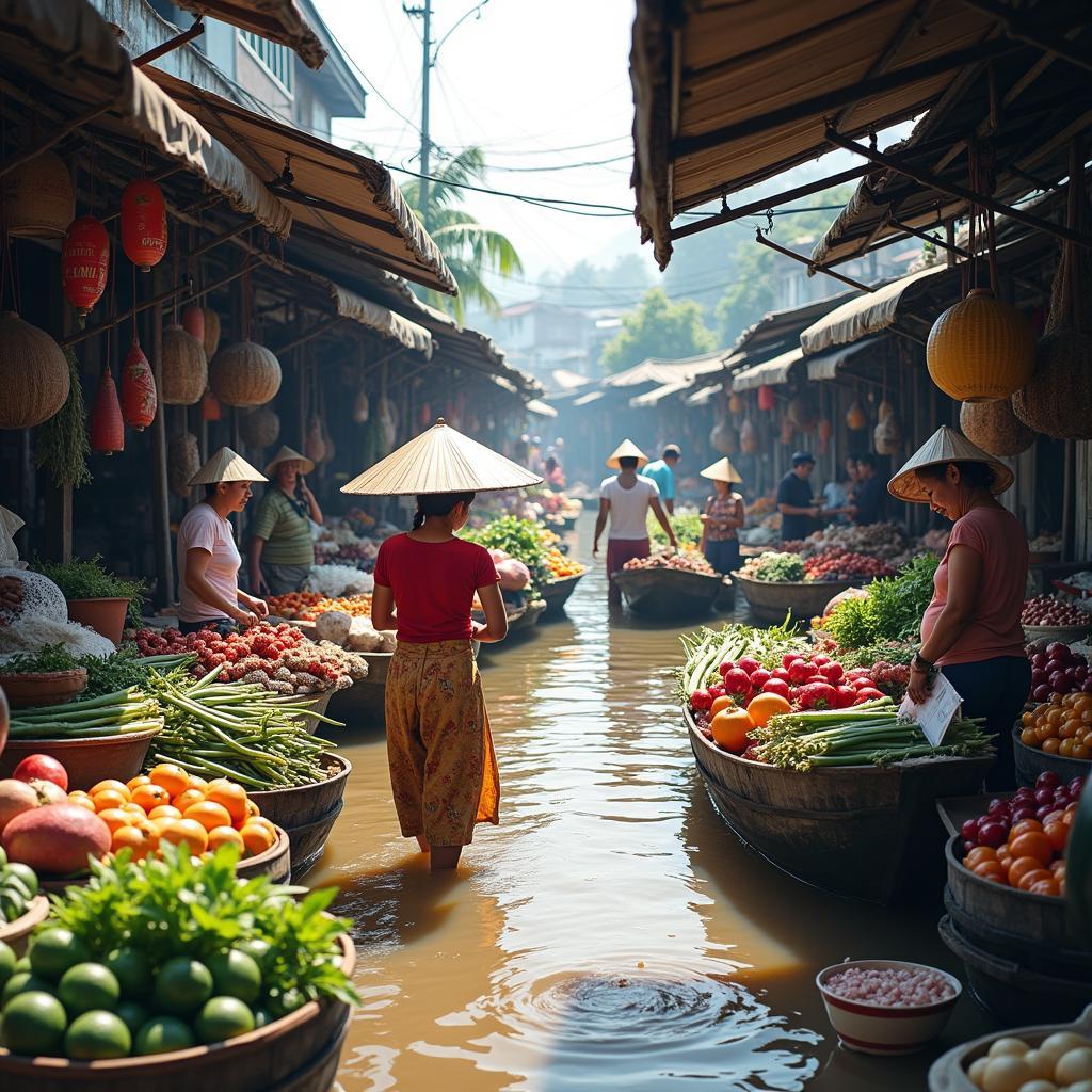Không gian mua bán tấp nập và thân thiện tại Chợ Cầu Mống Hòa An Phụng Hiệp Hậu Giang